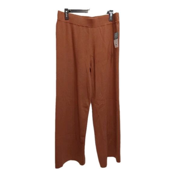 *NWT* Abbott Elementary Large Brown Mid-Rise Wide Leg Tight Knit Pants #D30 - Picture 1 of 2